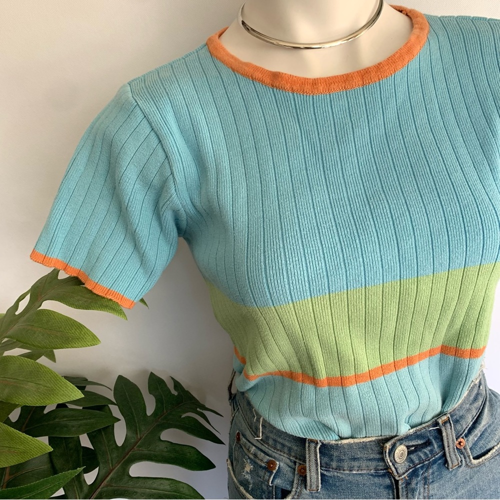 v i n t a g e :: Retro Ribbed Colorblock Knit Top - Picture 2 of 6
